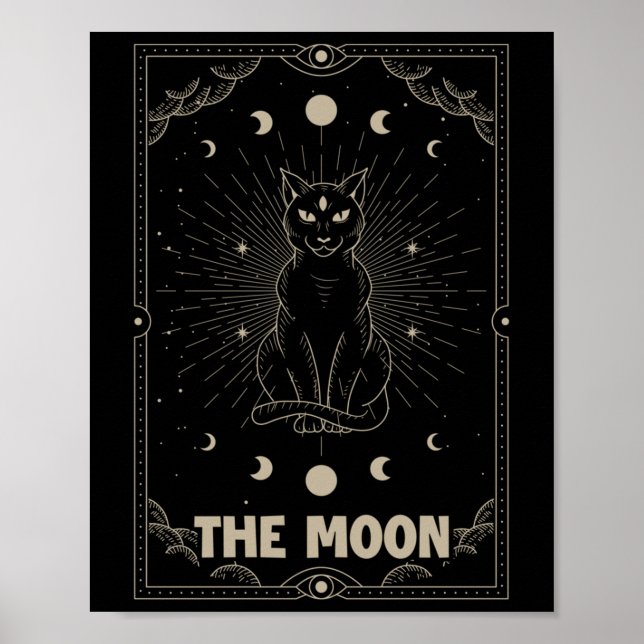 Póster Gato de la luna creciente Tarjeta de Tarot Gráfico (Frente)