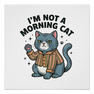 Póster Gato de la mañana Grabado vintage Camiseta diverti