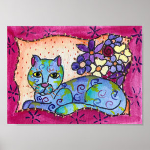 Póster Gato de la tabla azul