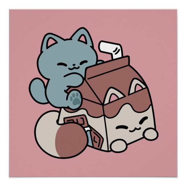 Póster Gato de Leche Chocolate Kawaii – Bebida Acogedora  (Anverso)