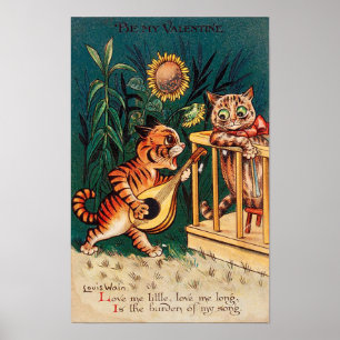 Póster Gato de los amantes Valentine, Louis Wain