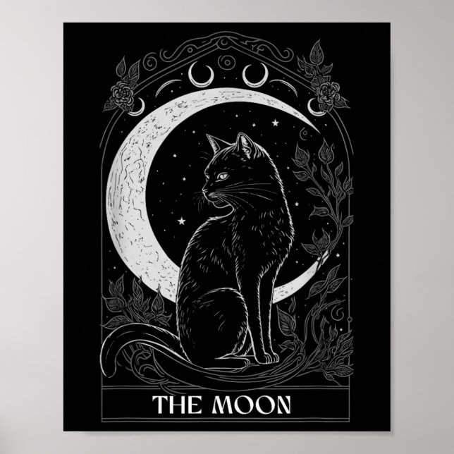 Póster Gato de Luna Creciente Tarjeta de Tarot Gráfico pa (Frente)