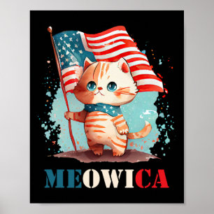 Póster Gato De Meowica Para El 4 De Julio Estadounidense