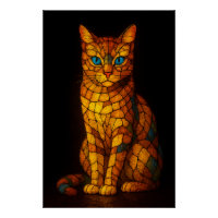 Gato de Mosaico de Vidrio Coloreado con Ojos Azule