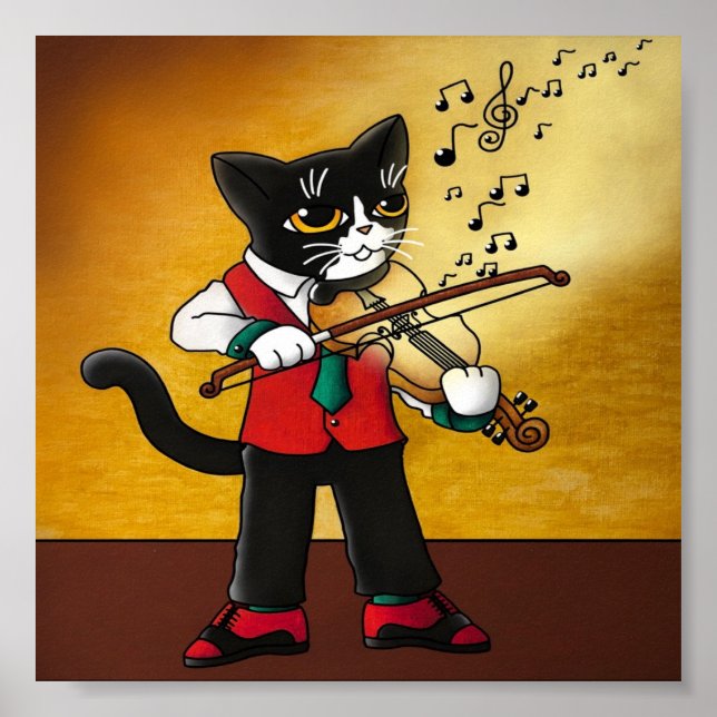 Póster Gato de música violín (Frente)