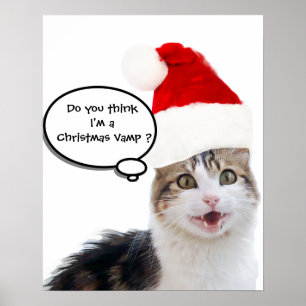 PÓSTER GATO DE NAVIDAD CON SOMBRERO DE SANTA CLAUS