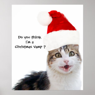 PÓSTER GATO DE NAVIDAD CON SOMBRERO DE SANTA CLAUS