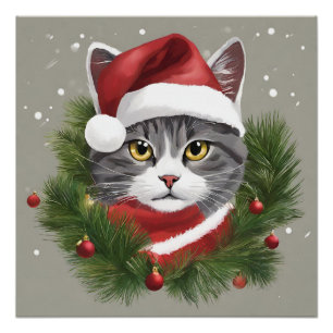 Póster Gato de navidades en Santa Hat