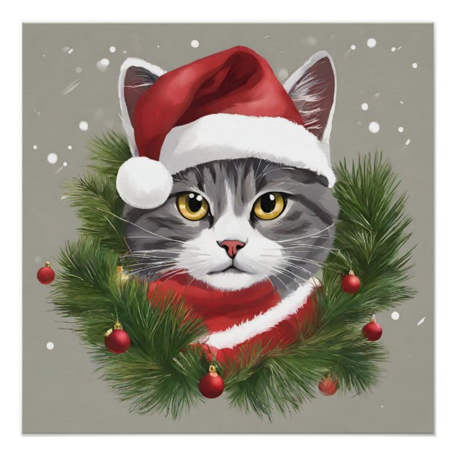 Póster Gato de navidades en Santa Hat (Anverso)
