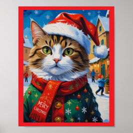 Póster Gato de Navidades festivos en Santa Hat