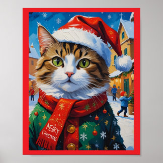 Póster Gato de Navidades festivos en Santa Hat