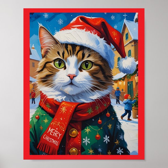 Póster Gato de Navidades festivos en Santa Hat (Frente)