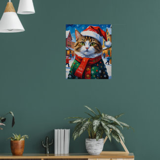 Póster Gato de Navidades festivos en Santa Hat