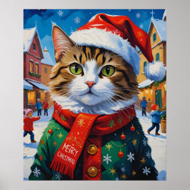 Póster Gato de Navidades festivos en Santa Hat