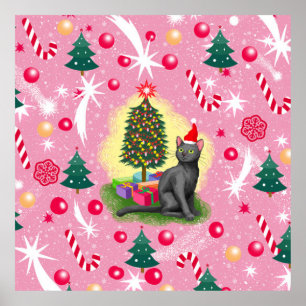 Póster Gato de Navidades rosados