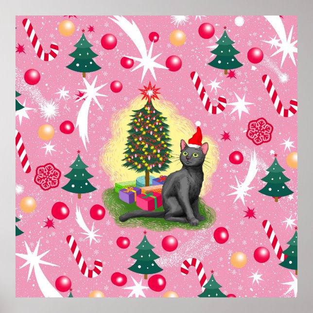 Póster Gato de Navidades rosados (Frente)