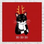 Póster Gato de Navidades sarcásticos<br><div class="desc">Un gracioso sarcástico,  fastidiado y poco entusiasta gato de esmoquin blanco y negro con Navidades que ríe. Ho ho ho,  y todas esas cosas. Cambie el texto o quítelo para personalizarlo más.</div>