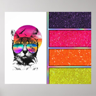 Póster Gato de Neon purpurina falso