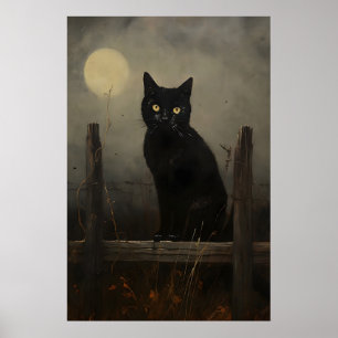 Póster Gato de Noche Negra Estampa Vintage, Gato de la Lu