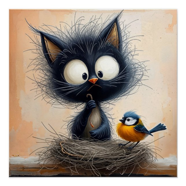 Póster Gato de ojos anchos escrupuloso sosteniendo un gus (Anverso)