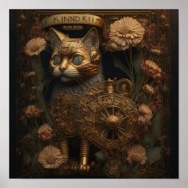 Póster Gato de oro gótico Steampunk