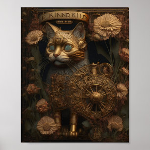 Póster Gato de oro gótico Steampunk