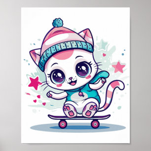 Póster Gato De Patinaje Lindo I Monopatín Para Hombres Mu