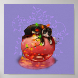 Póster Gato de pequeños Navidades ilumina la magia de inv