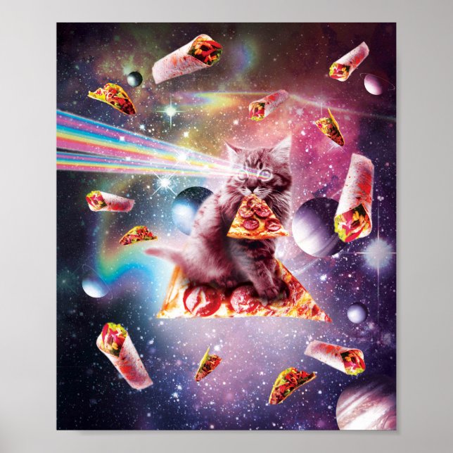 Póster Gato de pizza del espacio exterior - Láser arcoiri (Frente)
