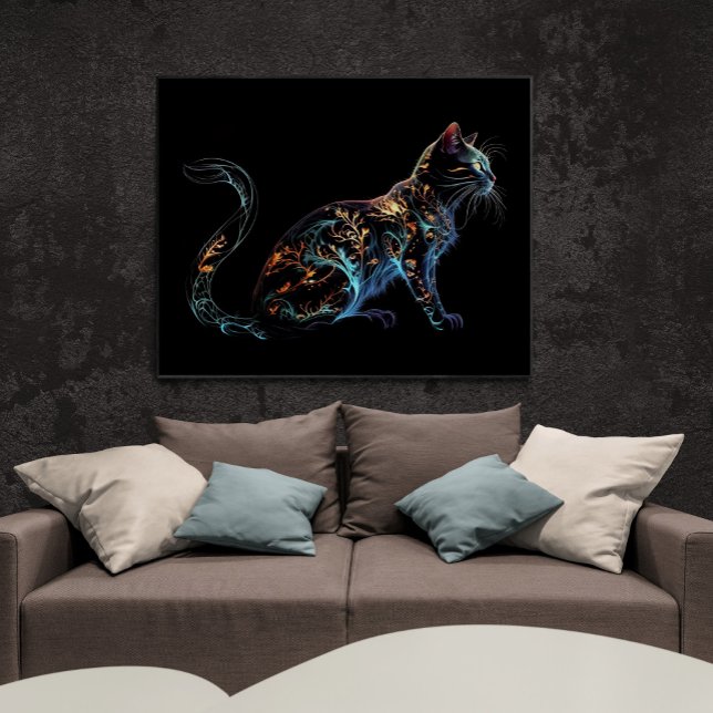 Póster Gato de plasma sobre negro en colores vibrantes (Subido por el creador)
