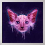 Póster Gato de Pop Art Lykoi Werewolf<br><div class="desc">Una pintura digital textural de la cabeza de un gato likoi con arañazos,  salpicaduras y goteo sobre un fondo áspero y texturado.</div>