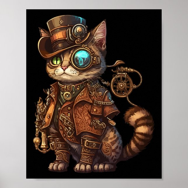 Póster Gato de Punk al vapor Kitten Kitty Steampunk (Frente)