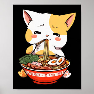 Póster Gato de Ramen Comer fideos Kawaii Anime Merch Gift