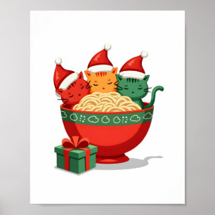 Póster Gato de Ramen de Navidad Santa Anime Maullido Gati