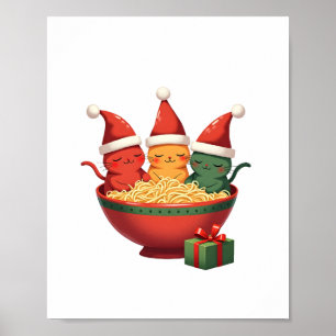 Póster Gato de Ramen de Navidad Santa Anime Maullido Gati