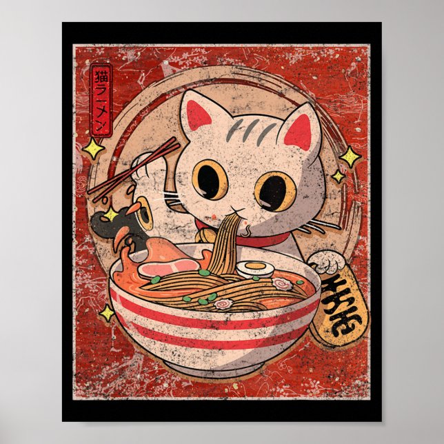 Póster Gato de Ramen Kawaii Anime Chicas de regalo de com (Frente)