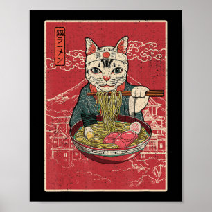 Póster Gato de Ramen Kawaii Anime Funcionario japonés de