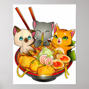 Póster Gato de Ramen Kawaii Neko Anime Otaku Gatos Japone