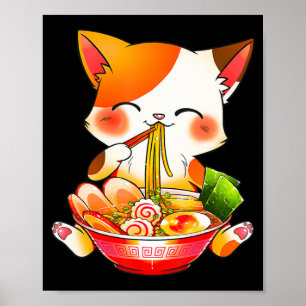 Póster Gato de Ramen Neko Anime Kawaii Regalo de comida j