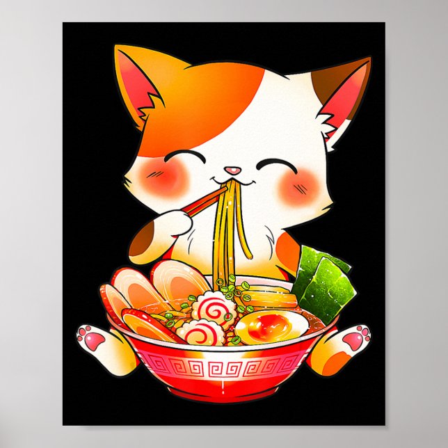 Póster Gato de Ramen Neko Anime Kawaii Regalo de comida j (Frente)
