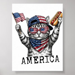 Póster Gato de rayas patrióticas de la libertad de Améric