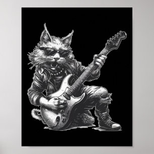 Póster Gato de rock tocando guitarra Gracioso