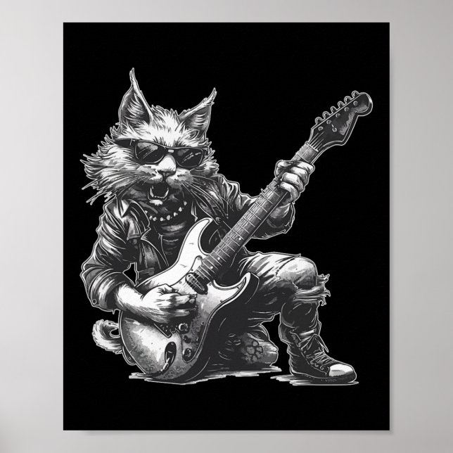 Póster Gato de rock tocando guitarra Gracioso (Frente)