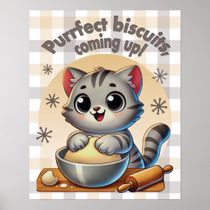 Póster Gato de rodillas "Procure galletas, venga"