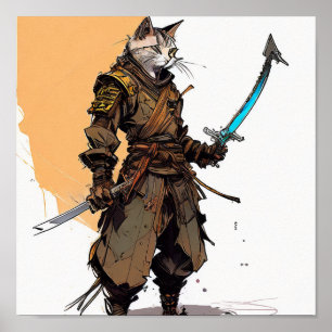 Póster Gato de Samurai