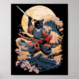 Póster Gato de Samurai Anime Ninja