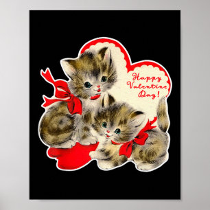 Póster Gato de San Valentín Vintage Retro Gatito Minino