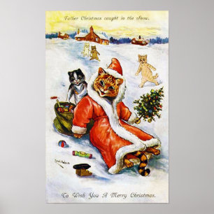 Póster Gato de Santa Navidad, Louis Wain
