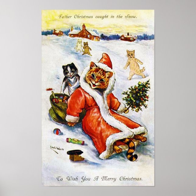 Póster Gato de Santa Navidad, Louis Wain (Frente)