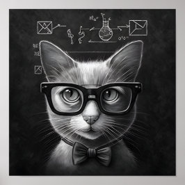 Póster Gato de Schrödinger inteligente - Blanco y negro